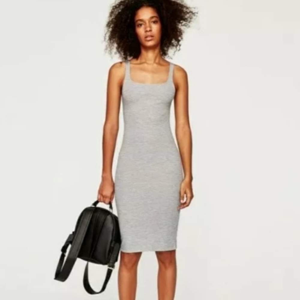 Zara Trafaluc Bodycon Midi Dress Light Grey